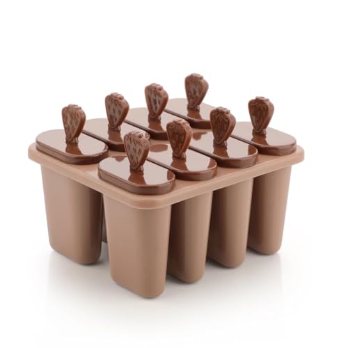 Image of BPA Free Ice Lolly and Kulfi Maker Set of 8 Reusable Popsicle Moulds Food Grade Plastic Ice Cream Popsicle Maker for Home Kitchen Multicolor (Brown)
