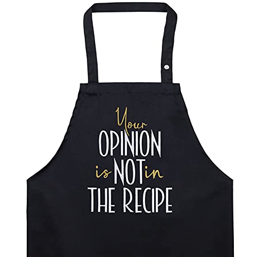 EXPRESS-STICKEREI Delantal cocina hombres con divertida frase Your opinion is not in the recipe Ajustable, con bolsillo, regalo para aficionados a la cocina