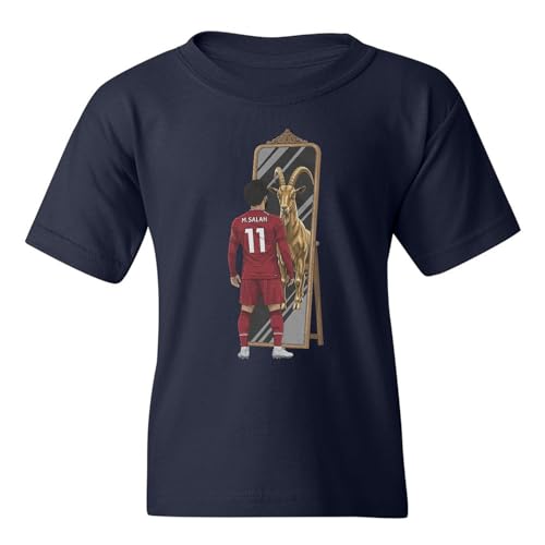 Goat in A Mirror Salah Tribute - Liverpool Inspired Youth Unisex T-Shirt (Navy, Youth Small)