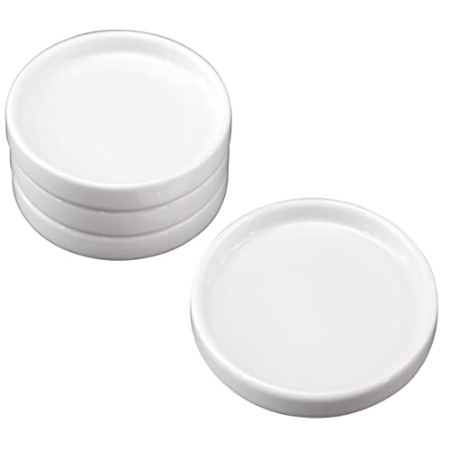 Iconikal Round Ceramic Dipping Oil Dish Or Planter Saucer, White, 4-Inch Diameter, 4-Pack #TOP2