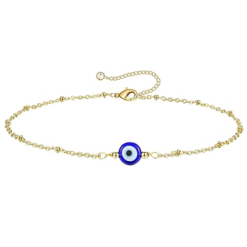 Dainty Evil Eye Bracelets for Women, Gold Plated Adjustable Evil Eye Lucky Amulet Chain Bracelet Jewelry Gifts