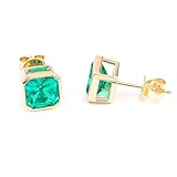 Pendientes clásicos de oro amarillo con esmeralda creados en laboratorio para mujer, Metal, Esmeralda sintética