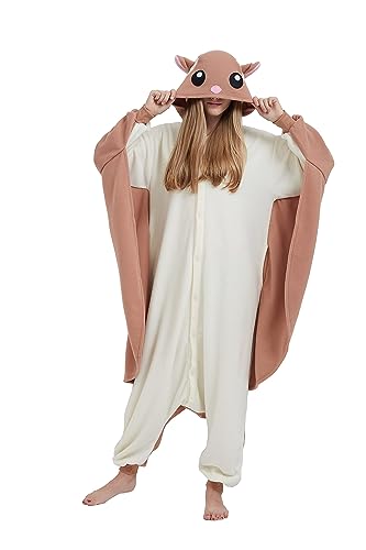 SimZoo Tier-Einteiler-Pyjama für Erwachsene, Herren und Damen, Fliegendes EichhöRnchen, Cosplay-KostüM, NachtwäSche, Einteilige...
