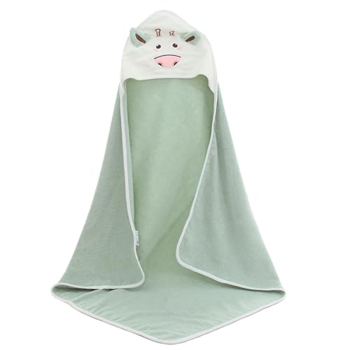 Image of TONWHAR Baby Hooded Bath Towel - 100% Cotton Super Absorbent Baby Shower Towel Gift with Newbron - Dairy Cow Bath Towel for Infant Boy and Girl (Light Green)