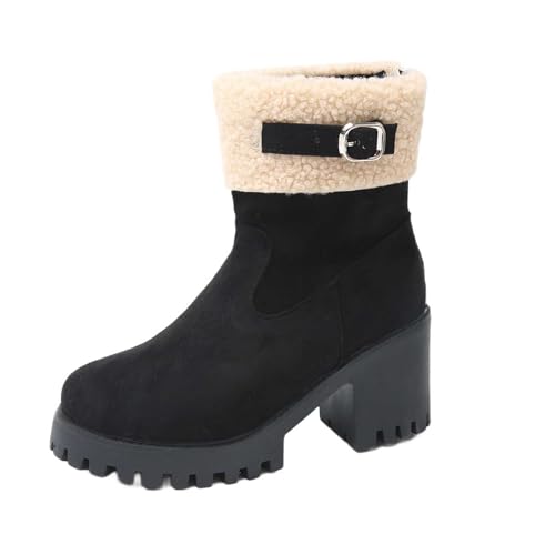Generisch Botas de invierno de felpa para mujer, con forro de plataforma, botas de invierno para exteriores, zapatos de trekking, tacón bajo, botas de caña corta, suela gruesa, zapatos de invierno