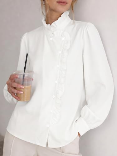 Flowyair Button Down Shirts for Women Casual Long Sleeve Ruffle Fall Tops - image 2