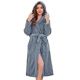 U2SKIIN Womens Fleece Hooded Robe, Soft Warm Bathrobe for Women Long Plush Loungewear(Dark Grey, L/XL)