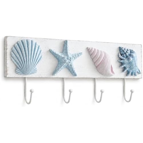 Tide and Tales Seashell Towel Rack, Beach Decor for Bathroom, Coastal Theme