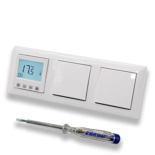 Halmburger Raumthermostat Raumtemperaturregler ERD-55rg DIGITAL in Busch Jäger Balance Si alpinweiß + 2 x Lichtschalter 2000/6 US + EBROM Phasenprüfer z. Montage der Geräte ERD-55 (rg) Fußbodenheizung