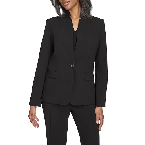 H HALSTON Women's One Button Front Pocket Woven Blazer