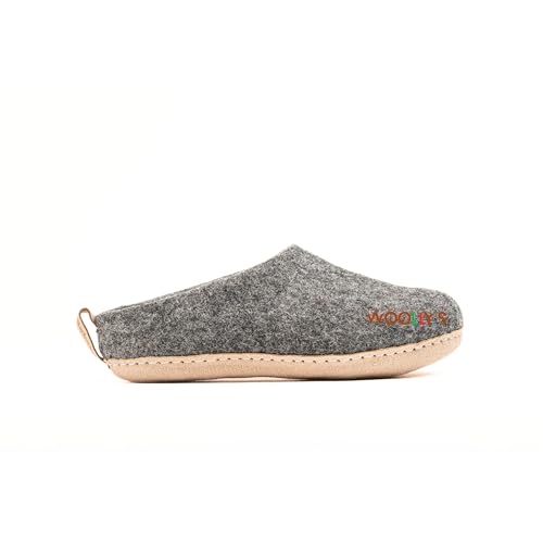 Woollys Felt Indoor Sleeper with Leather Sole (Charcoal Grey) - 37| Premium New Zeland Wool | Handcrafted with Italian Design | Soft Breathable & Odour Free