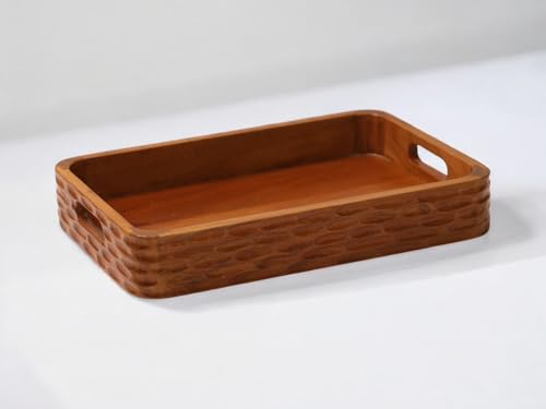 Vesta Homes Bandeja para Servir de Madera de Acacia para el hogar/Cocina/Restaurante/Organizador de Oficina/Mesa de Comedor | Bandejas para Servir Premium | 38x25x5cm | Hecho a Mano en la India.