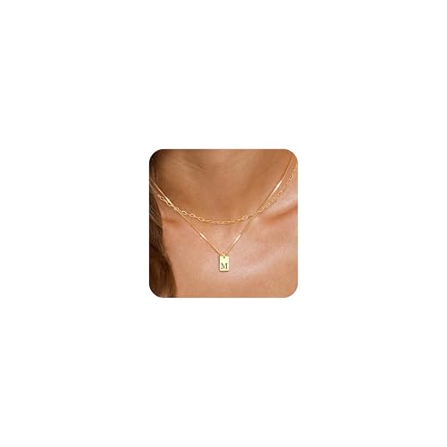 Collier initial en or 14K pour femme pendentif carré délicat et intemporel