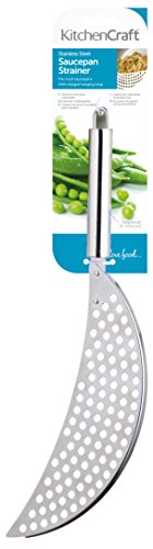 KitchenCraft Stainless Steel Half-Moon Pan Strainer / Pot Drainer, Silver