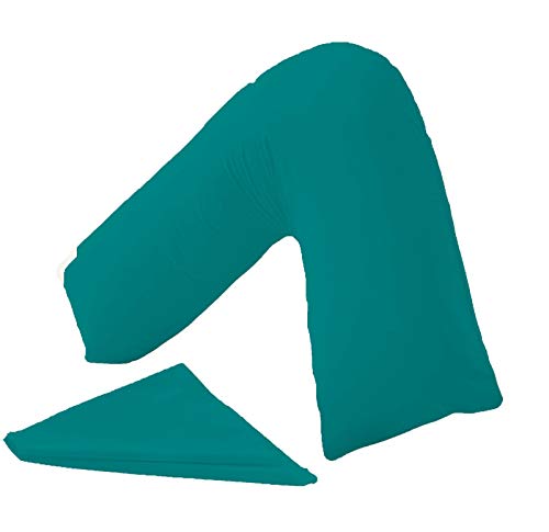 HOMES-LINEN Orthopaedic V-Shaped Pillow Extra Cushioning Support For Head, Neck & Back (Teal, V-Pillow With Cover)
