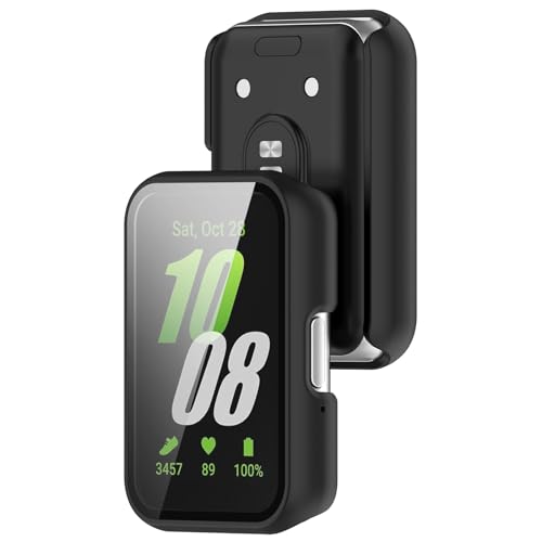 ZLYLVRC �n�[�h�|���J�[�{�l�[�g�P�[�X �����K���X�X�N���[���v���e�N�^�[�t�� Samsung Galaxy Fit 3 SM-R390 Watch�o���p�[�K�[�h�ی�J�o�[ �^�b�`�Z���T�[�t�B����(�u���b�N) 2�p�b�N