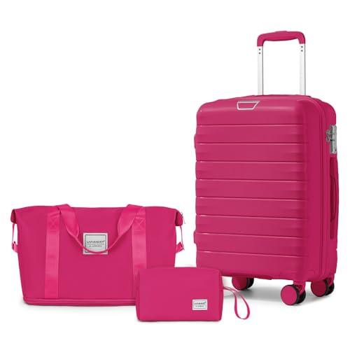 Image of LARVENDER Carry On Luggage 22x14x9 Airline Approved, Suitcases with Wheels | Hardside PP Carry On Suitcase, Luggage Sets 3 Piece for Women Men, TSA Lock, Beetroot Purple