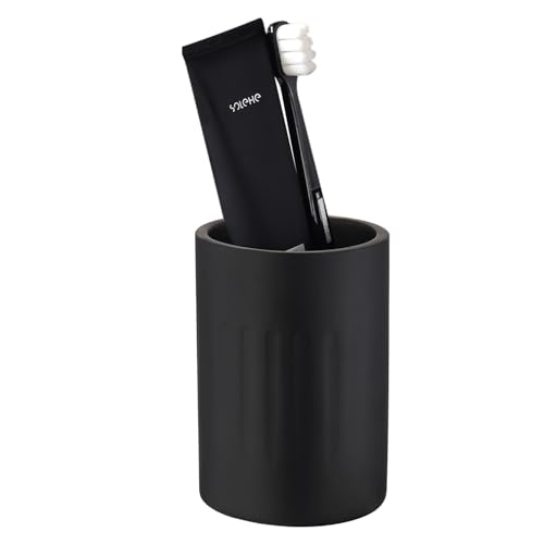 BZOOSIU Toothbrush Holders for Bathrooms, Matte Black Resin Toothbrush Cup, Organizer for Electric Toothbrushes, Floss, Razors, Cotton, and Mouthwash