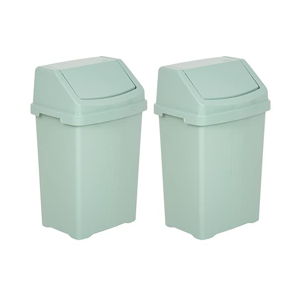 JMS we create smile (𝐒𝐞𝐭 𝐨𝐟 𝟐) Swing Bin Under Kitchen Cabinet Dust Bin Storage Bin Food Grade Plastic Swing Top Waste Rubbish Garden Compost Bin - Made in UK (Silver Sage, Medium (25 Litre))
