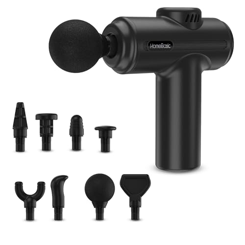 Image of HOMEBASIC Muscle Mate Massager Gun For Body Pain Relief | 4 Massage Heads | 6 Speed Settings | 3600 RPM | 3600 mAh USB-C Rechargeable | Compact & Portable | Intelligent Timed Shutdown (BLK)