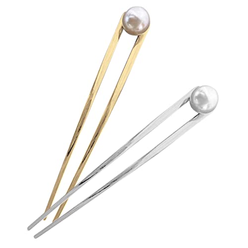 Beavorty 2個長めパール簪 金銀各 レディース髪箸 ヘアフォーク バンス固定 おしゃれヘアアクセサリー 和装洋装対応 女子用ヘアスティック