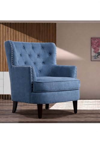 Image of Castora Upholstered Accent Chair for Living Room and Offices (Dark Blue)