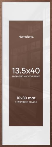 Image of Homeforia 13.5x40 Picture Frame Brown, High End Dark Oak 13.5by40 Walnut Wood Poster Frame with Mat 10x30, 13.5 x 40 Panoramic Wooden Frames Matted to 10 x 30 Print, Tempered Glass, Wall Kit, Set of 2