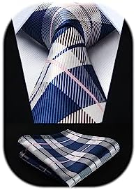 HISDERN Check Wedding Plaid Tie Handkerchief Men's Necktie Pocket Square Set For Formal Business