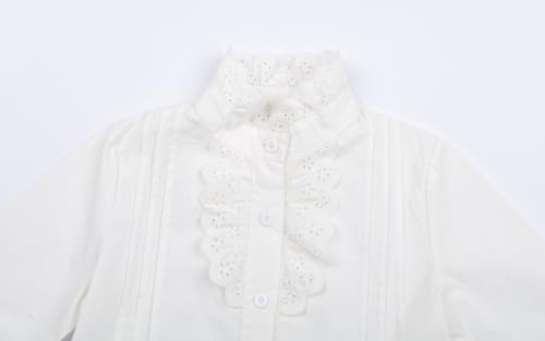 LittleSpring Girls White Button Down Uniform Shirts Long Sleeve Ruffle Blouse3