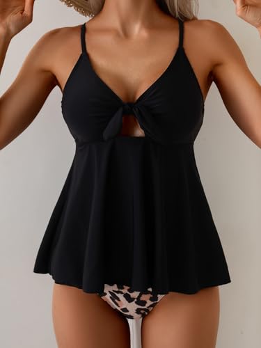 Image of Eomenie Two Piece Tankini Swimsuits for Women Tummy Control Cutout Bathing Suit Tie Knot Flowy Swim Dress with Bottom