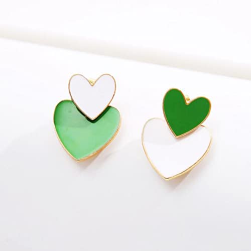 Vintage Green Oil Drop Earrings Double Heart Earrings Pendant Heart Earrings For Women Girls #TOP7