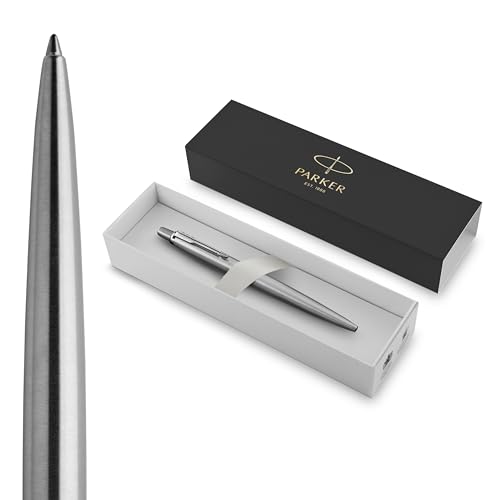 Parker Jotter Kugelschreiber | Edelstahl mit Chromzierteilen | Mittlere Spitze | Blaue Tinte | Schulsachen und bürobedarf | Geschenkbox