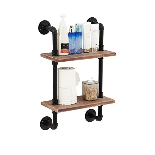 Rogmars Industrial Pipe Floating Bathroom Shelves Rustic Wood Ladder Bookshelf Wall Mounted Rustic Wood Shelf For Living Room Decor And Storage 15 Inch (2 Tier) #TOP4