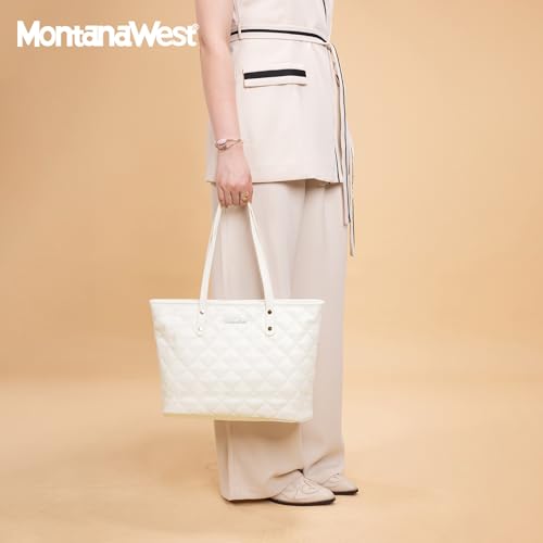 Montana West Quilted Tote Bag for Women Large Shoulder Bag Fashion Handbags with Top Zipper - Image 3