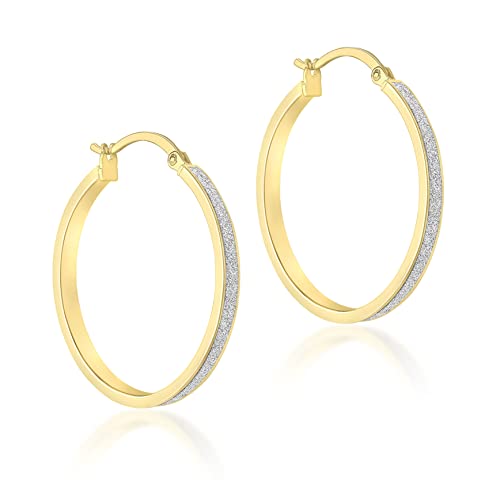 Boucles d'oreilles créoles en or jaune 9 carats motif Stardust d'étoiles Carissima Gold