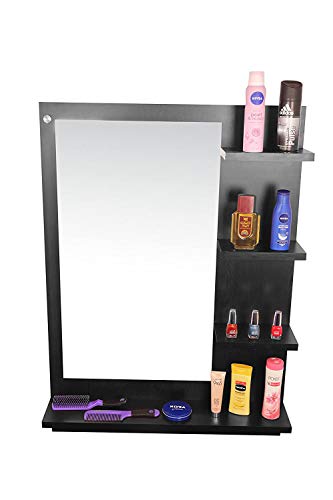 Image of Dime Store Wall Mirror with Shelf for Living Room Bedroom Dressing Mirror for Wall Decor (Brown) (Black)