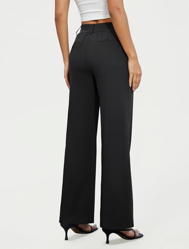 FireSwan Women\'s Wide Leg Dress Pants High Waisted Stretchy Work Trousers Business Casual Office Pull on Slacks with Pockets Black