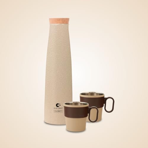 Image of Clay Craft Vacbott Crest Combo Set Single Walled Non Insulated Water Bottle, 900ml, with Single Walled Victor Mug Set of 2 (Beige) Steel Bottles for School, Office, Home, Gym, Rust free Steel Bottle