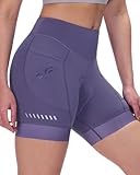 Sportneer Womens 4D Padded Bike Shorts - Women's Cycling Shorts with Breathable Mesh Pockets & Secure Zipper, Anti-Chafe 4D Gel Padding for Indoor Spin Class, Road Bike, Mountain Biking Purple