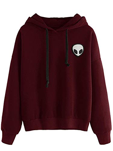 SweatyRocks Women's Long Sleeve Drawstring Pullovers Drop Shoulder Hoodie Burgundy #5 M