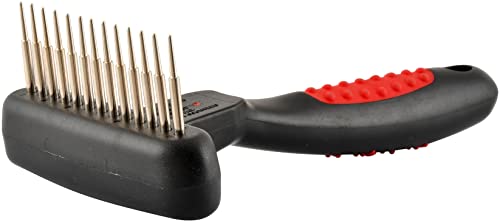 Jeffers Pet Magic Spring Comb Undercoat Rake, Black & Red, 13 Long Pins - Rotating Retractable Teeth for Dogs, Cats - Grooming Tool for Shedding, Detangling, Removing Fur and Mats