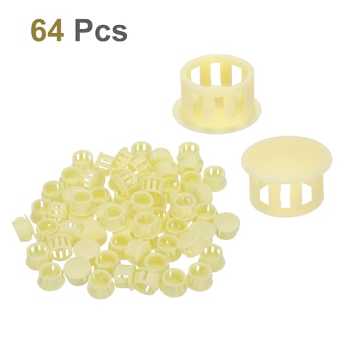 Image of MECCANIXITY 64PCS 14mm(9 /16 inch) Beige Plastic Hole Plugs, Flush Type Panel Hole Plugs Insert End Caps for Locking Hole Tubes Furniture Cabinet