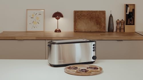 Severin Tostadora automática, tostador con dos ranuras y soporte para panecillos, 1400 W, acero inoxidable cepillado y negro, AT 2509 - imagen 5