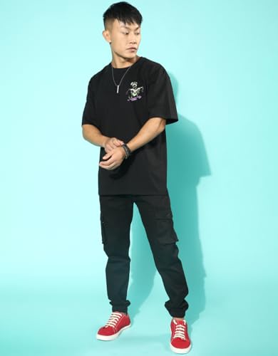 Image of Veirdo Cotton Drop Shoulder Round Neck Oversized Baggy Fit Front & Back Graphic Printed Half Sleeve T-Shirt Men (Available in from S to 2XL)