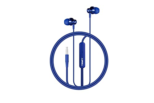 TEMPT Zap X1 in Ear Wired Earphone with Mic, 3.5mm Audio Jack, Enhanced Bass, 10mm Driver for Stereo Audio, Noise Cancelling Headphone, 1.2m Tangle-Free Cable, for Phone/Tablet/Laptop/Desktop (Blue)