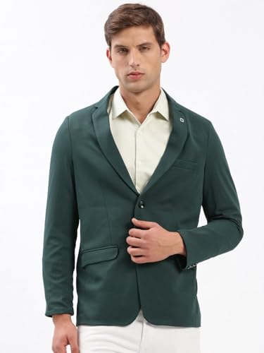 Image of SHOWOFFFF Men Solid Single Breasted Casual Blazer | Notched Lapel Full Sleeves Cotton Blazer for Mens | Slim Fit Regular Length Blazer for Men's