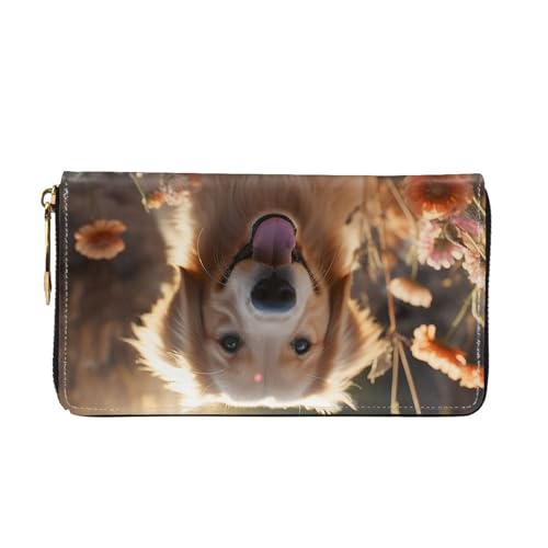 Golden Retriever and Flowers Leather Wallet for Women Long Coin Purse Ultra Slim Credit Cards Holder Bifold Clutch4