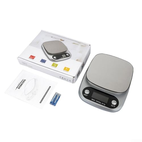 Shophubio Cocinas digitales impermeables, báscula de pesaje de alimentos de acero inoxidable con tara y conversión de unidades para hornear, cocinar, control de porciones, peso máximo de 10 kg (5