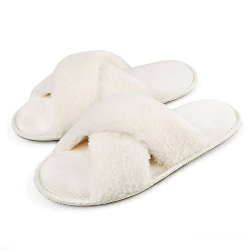 LARGERED Damen Winter Warme Hausschuhe Memory Foam Plüsch Mit Kreuzband...