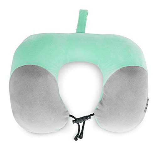 Image of Nasher Miles 100% Pure Memory Foam Travel Neck Pillow, 360 Stable Neck Support with Snap-on Button (Teal and Grey)